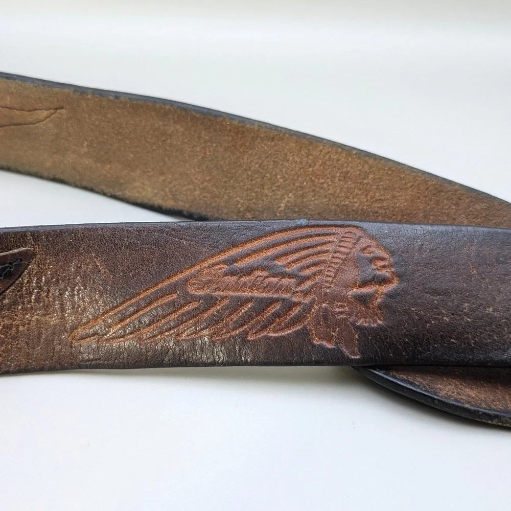 Vintage Indian Motorcycle Tooled Leather Belt Feather Buffalo Nickel Concho Sz34